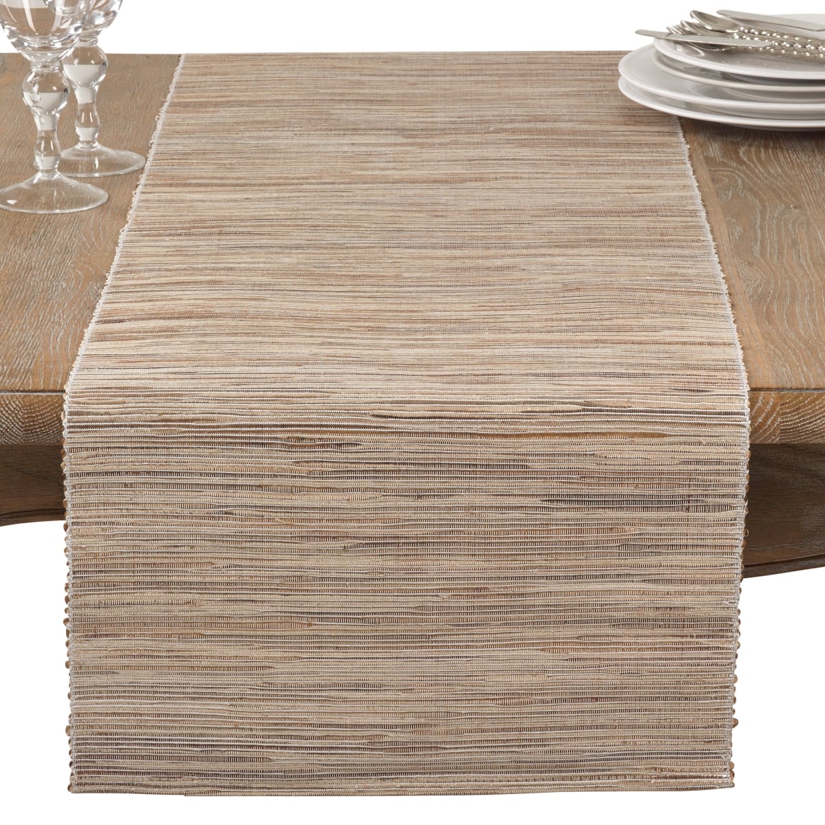 SARO  Shimmering Woven Nubby Texture Water Hyacinth Table Runner - Natural
