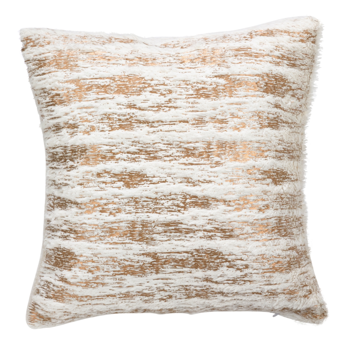 SARO  15 in. Faux Fur with Brushed Metallic Foil Print Down Filled Throw Pillow - Gold