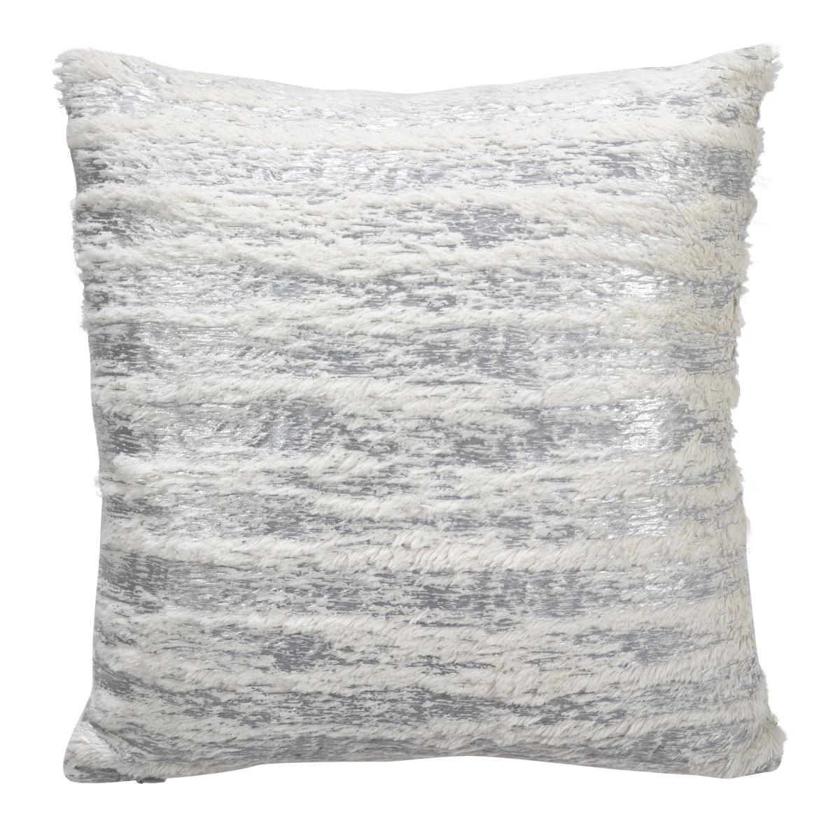 SARO  15 in. Faux Fur with Brushed Metallic Foil Print Down Filled Throw Pillow - Silver