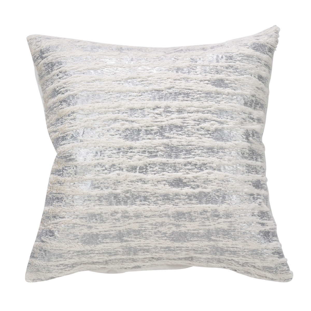 SARO  20 in. Faux Fur with Brushed Metallic Foil Print Down Filled Throw Pillow - Silver