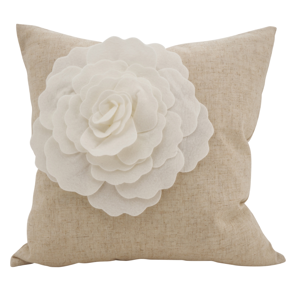 SARO  Rose Flower Statement Poly Filled Throw Pillow - Ivory - 18in.