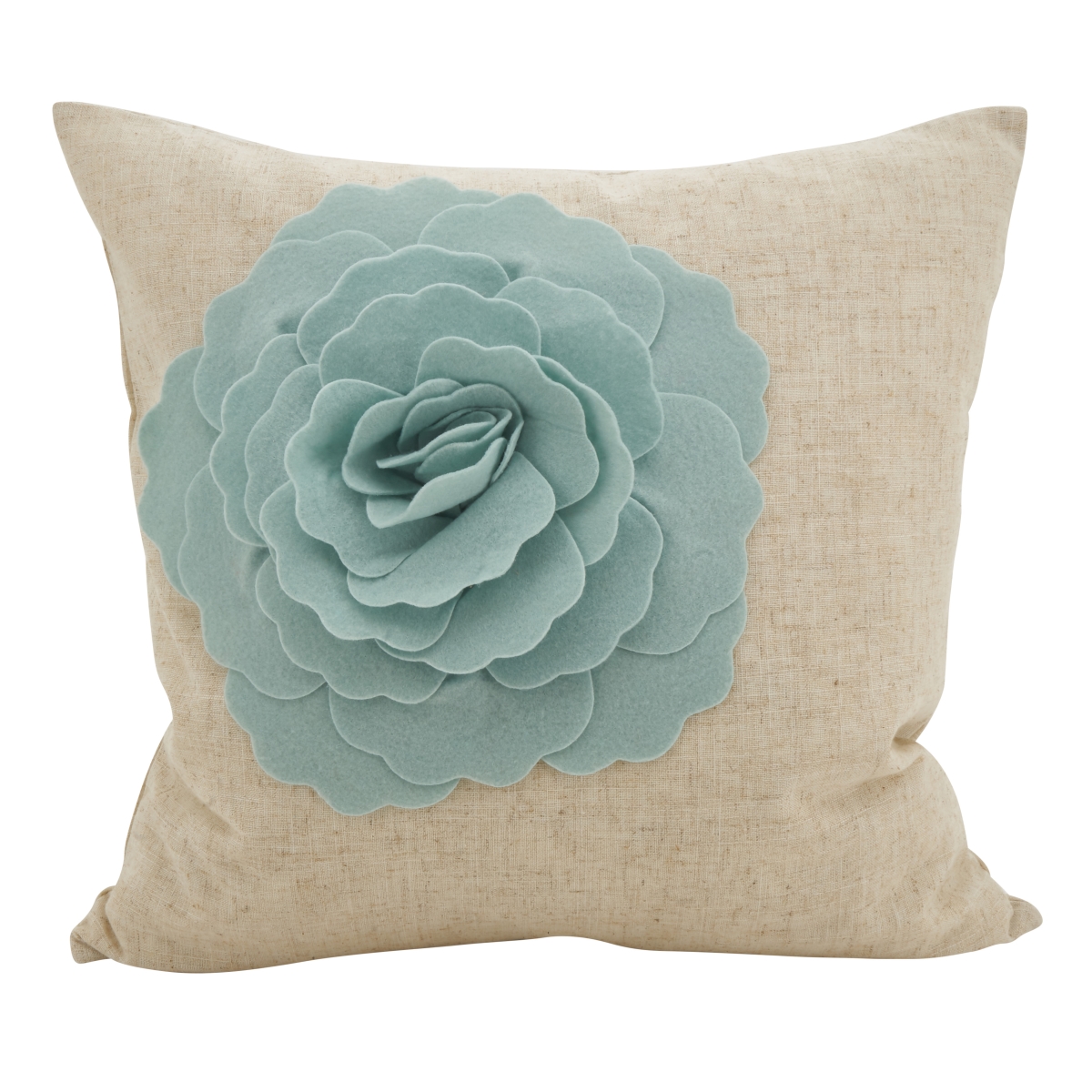 SARO  Rose Flower Statement Poly Filled Throw Pillow - Aqua - 18in.