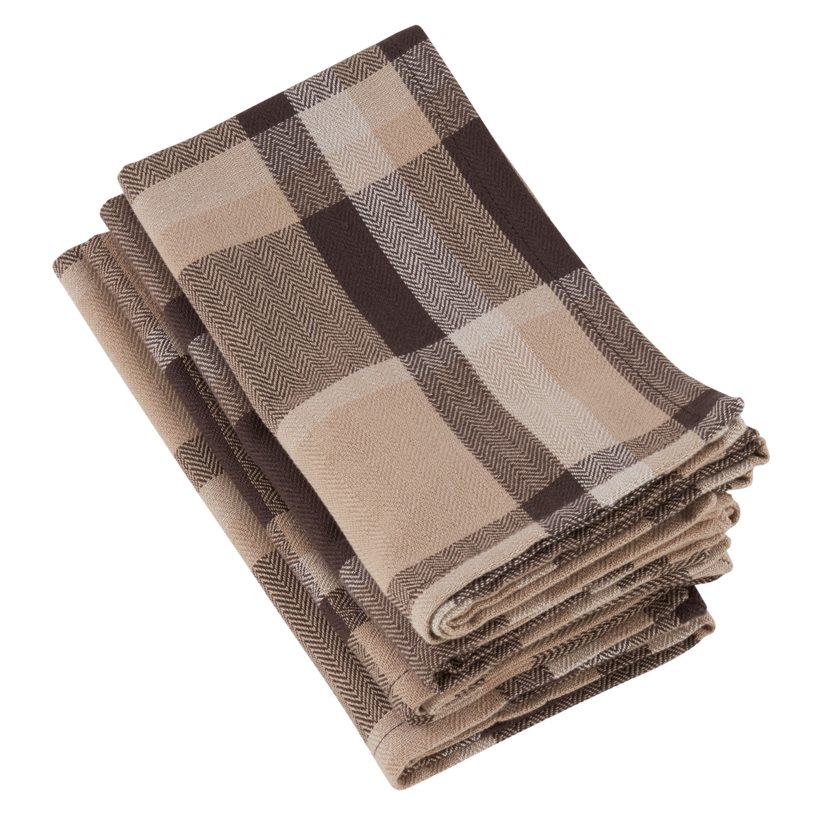 SARO  20 in. Square Brown Plaid Design Cotton Napkins - Brown  Set of 4