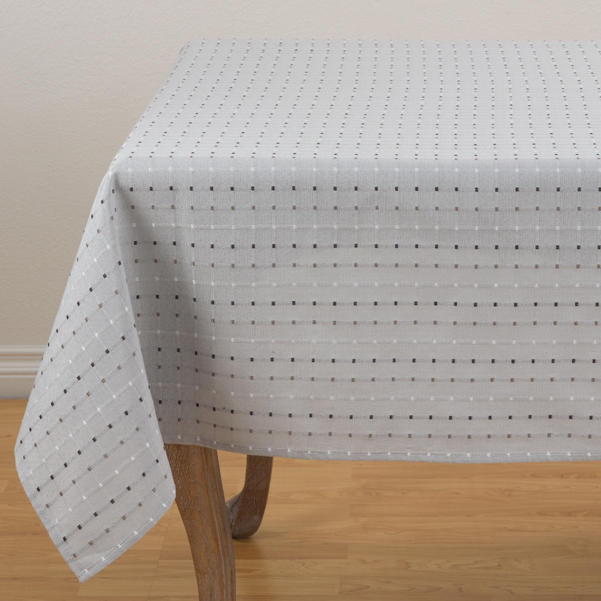 SARO  Square Stitched Tablecloth - Aqua & Grey