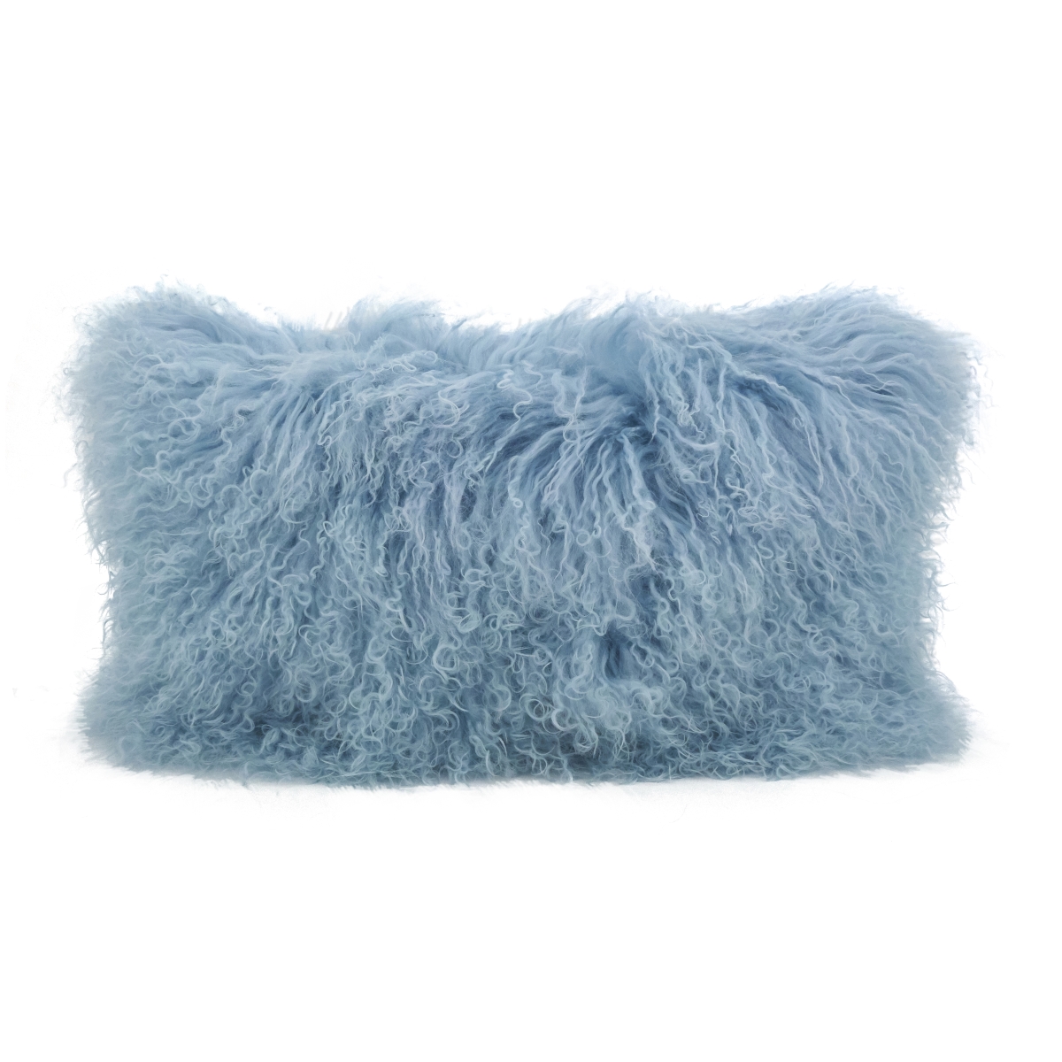 SARO  12 x 20 in. Wool Mongolian Lamb Fur Throw Pillow - Ice Blue