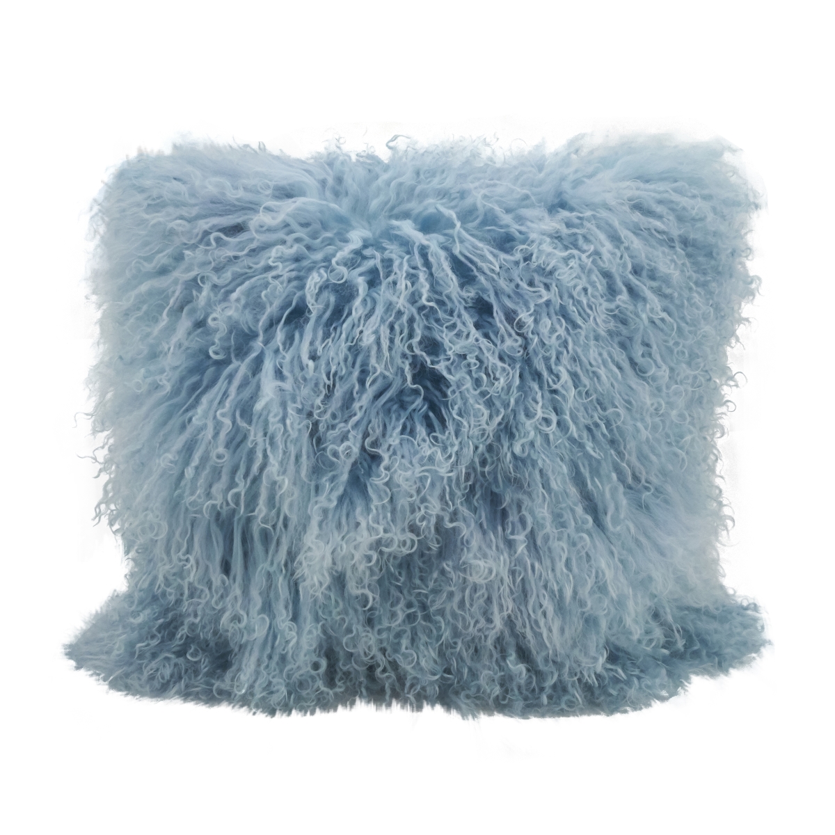 SARO  16 in. Wool Mongolian Lamb Fur Throw Pillow - Ice Blue