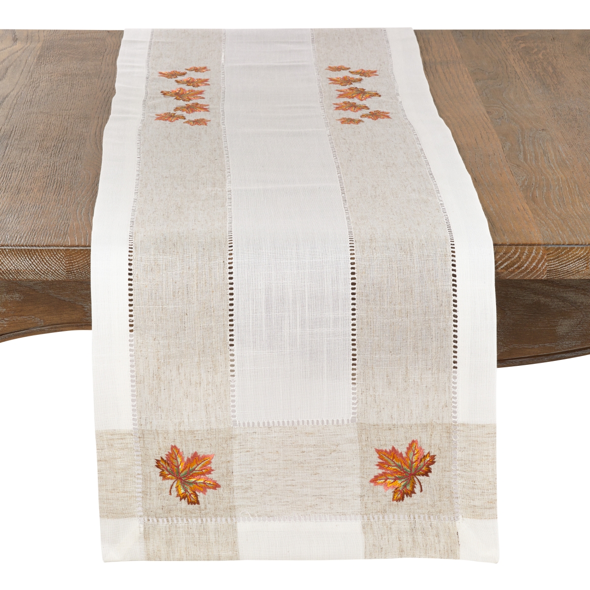 SARO  Autumn Design Poly & Linen Blend Runner - Ivory