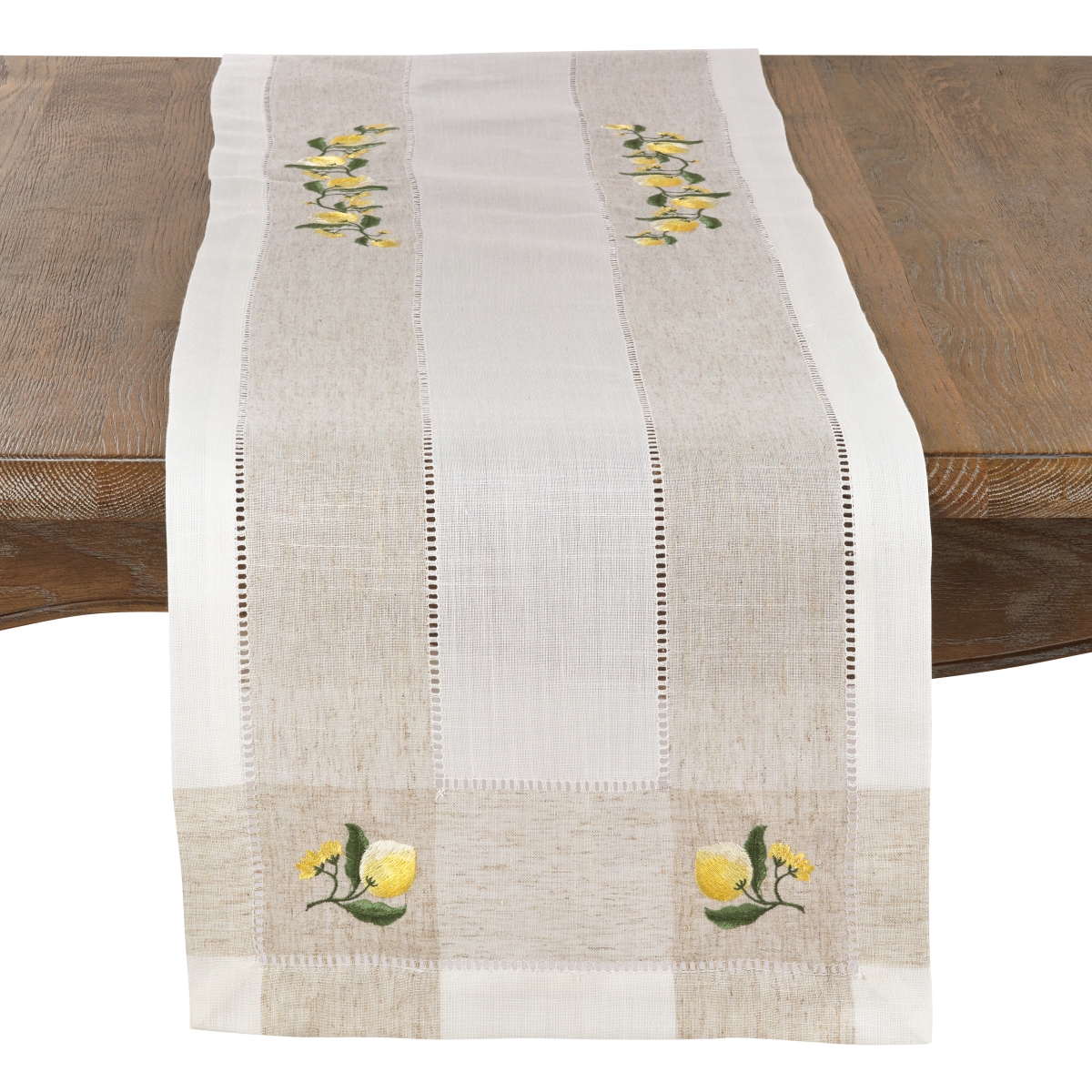 Picture of SARO 2232.I1570B Lemon Embroidery Hemstitch Runner - Ivory