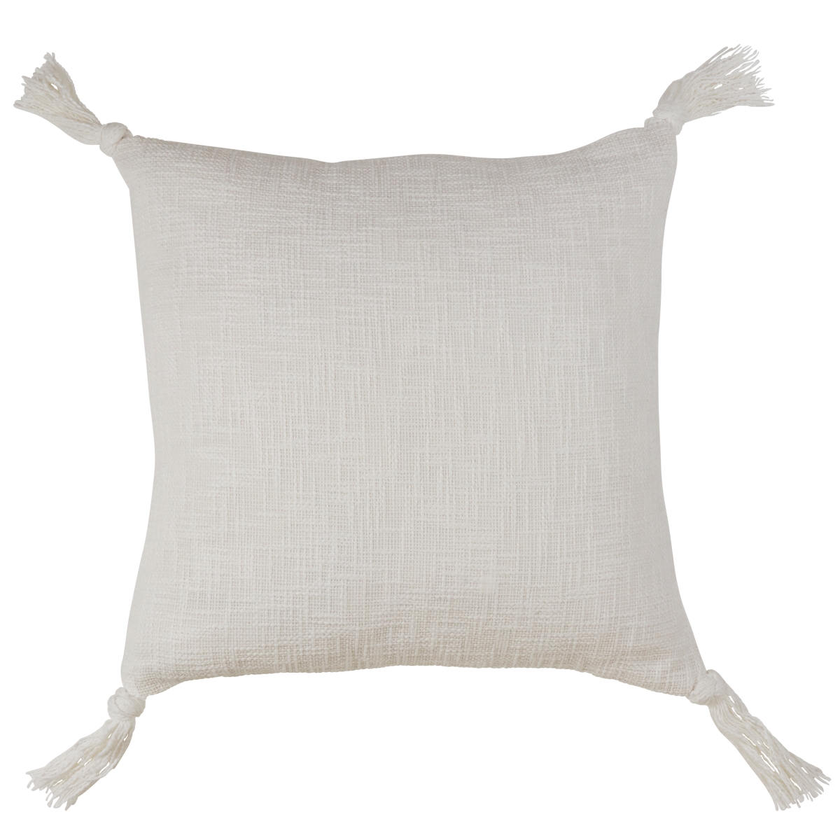 SARO  20 in. Boho Cotton Down Filled Throw Pillow with Tassels - Ivory