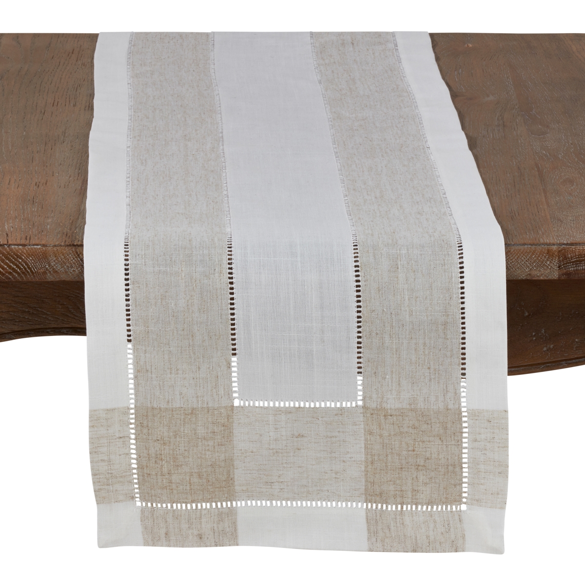 Picture of SARO 2238.I1570B Timeless Linen Blend Table Runner with Hemstitch Accents - Ivory
