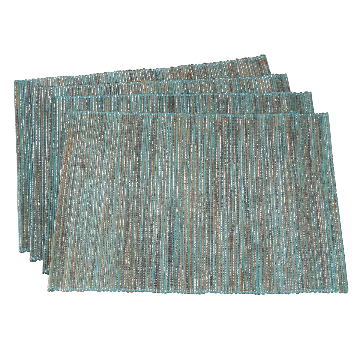 Picture of SARO 217.TQ1420B Shimmering Woven Nubby Water Hyacinth Placemat  Turquoise - Set of 4