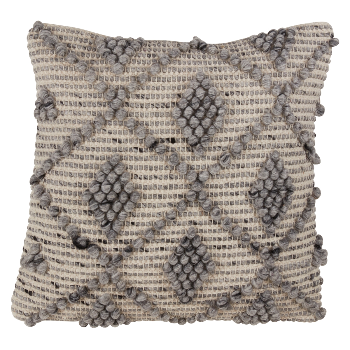 SARO  Wool Blend Down Filled Throw Pillow with Knotted Diamond Design  Grey
