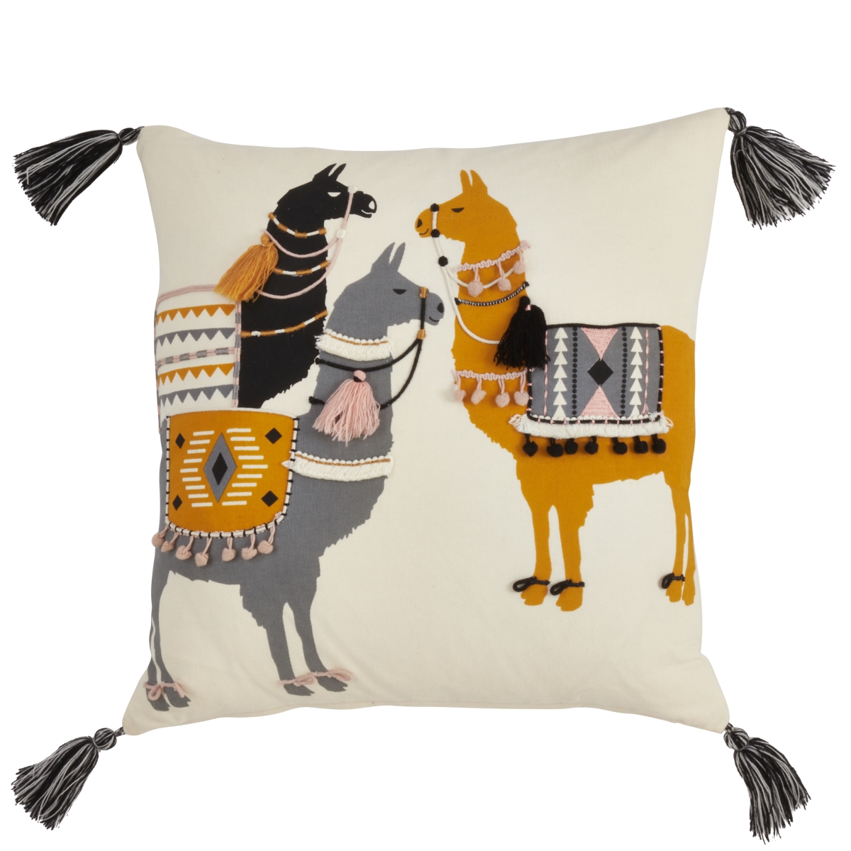 SARO  Llama Pack Print Down Filled Throw Pillow  Multi Color
