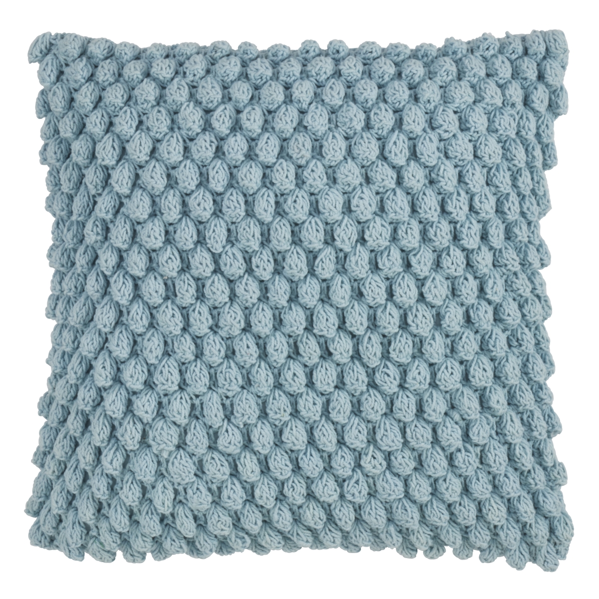 SARO  Cotton Down Filling Throw Pillow with Crochet Pom Pom Design  Aqua