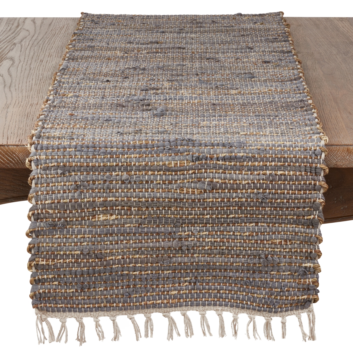 Picture of SARO 2891.BG1672B Fringed Chindi Table Runner  Blue &amp; Grey