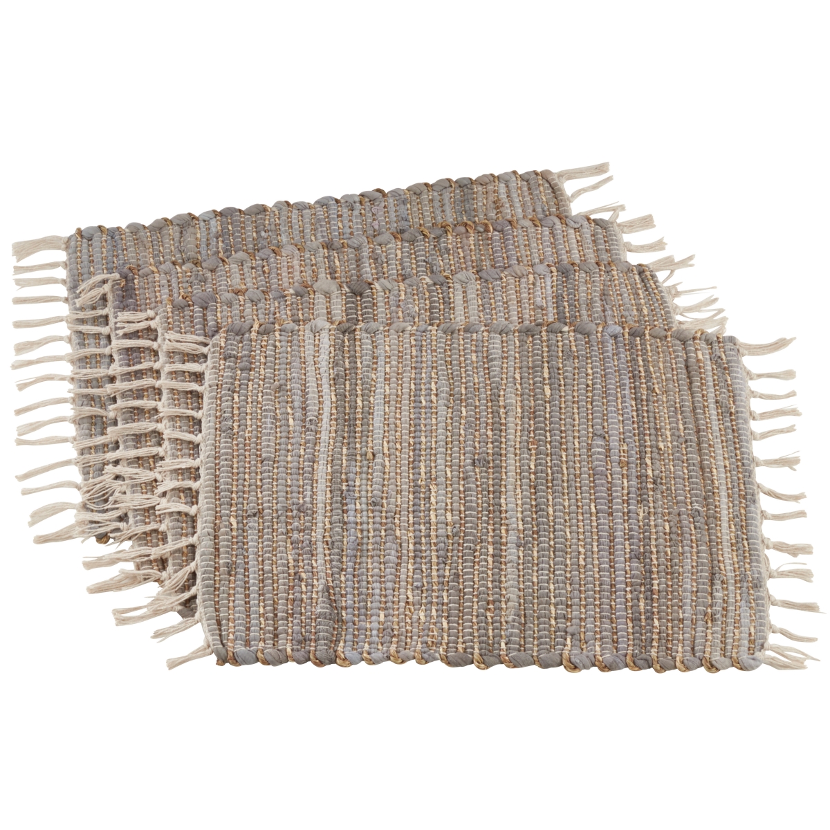 Picture of SARO 2891.BG1420B Fringed Chindi Placemats  Blue &amp; Grey - Set of 4
