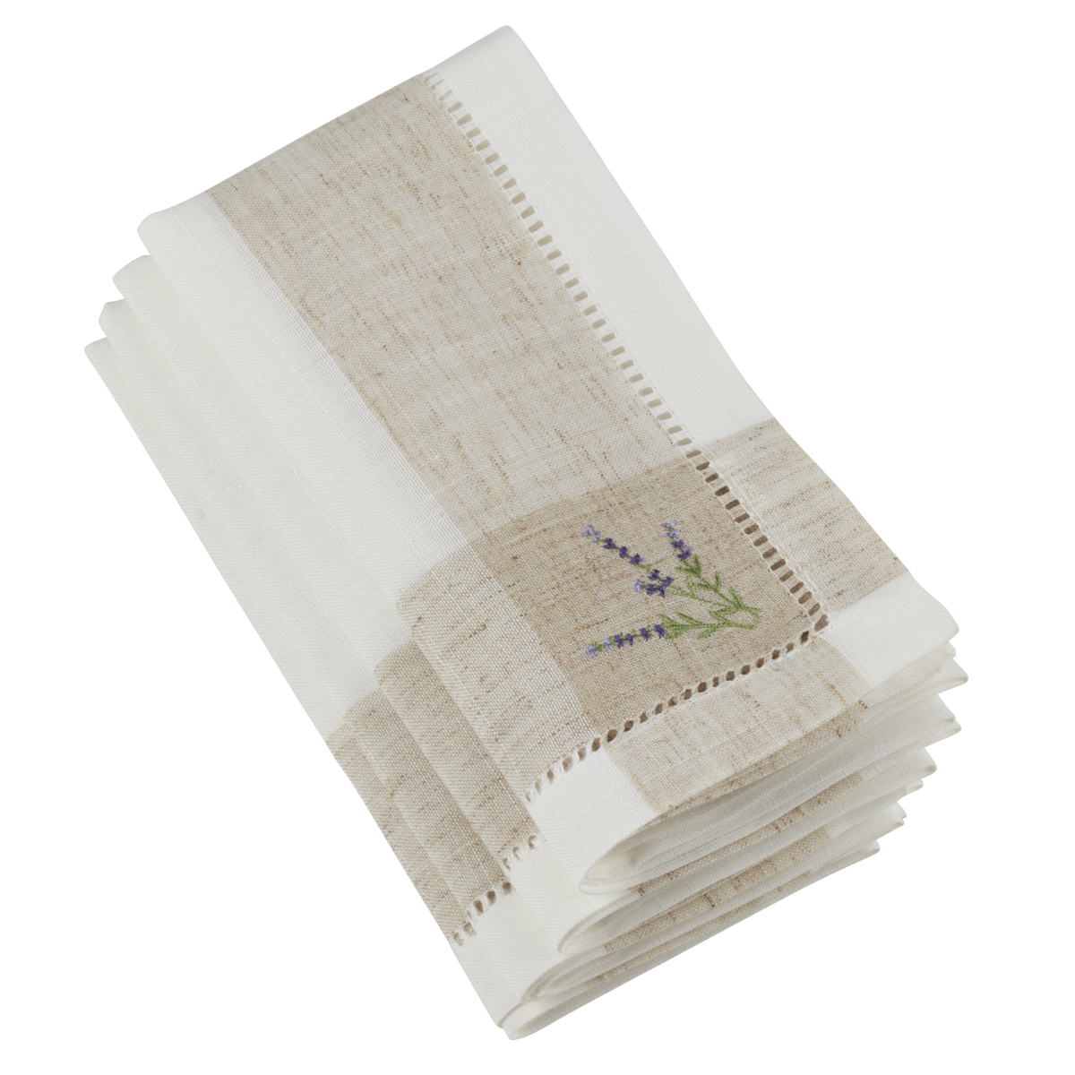 Picture of SARO 2234.I20S Hemstitch Napkins with Embroidered Lavender Design  Dark Purple - Set of 4