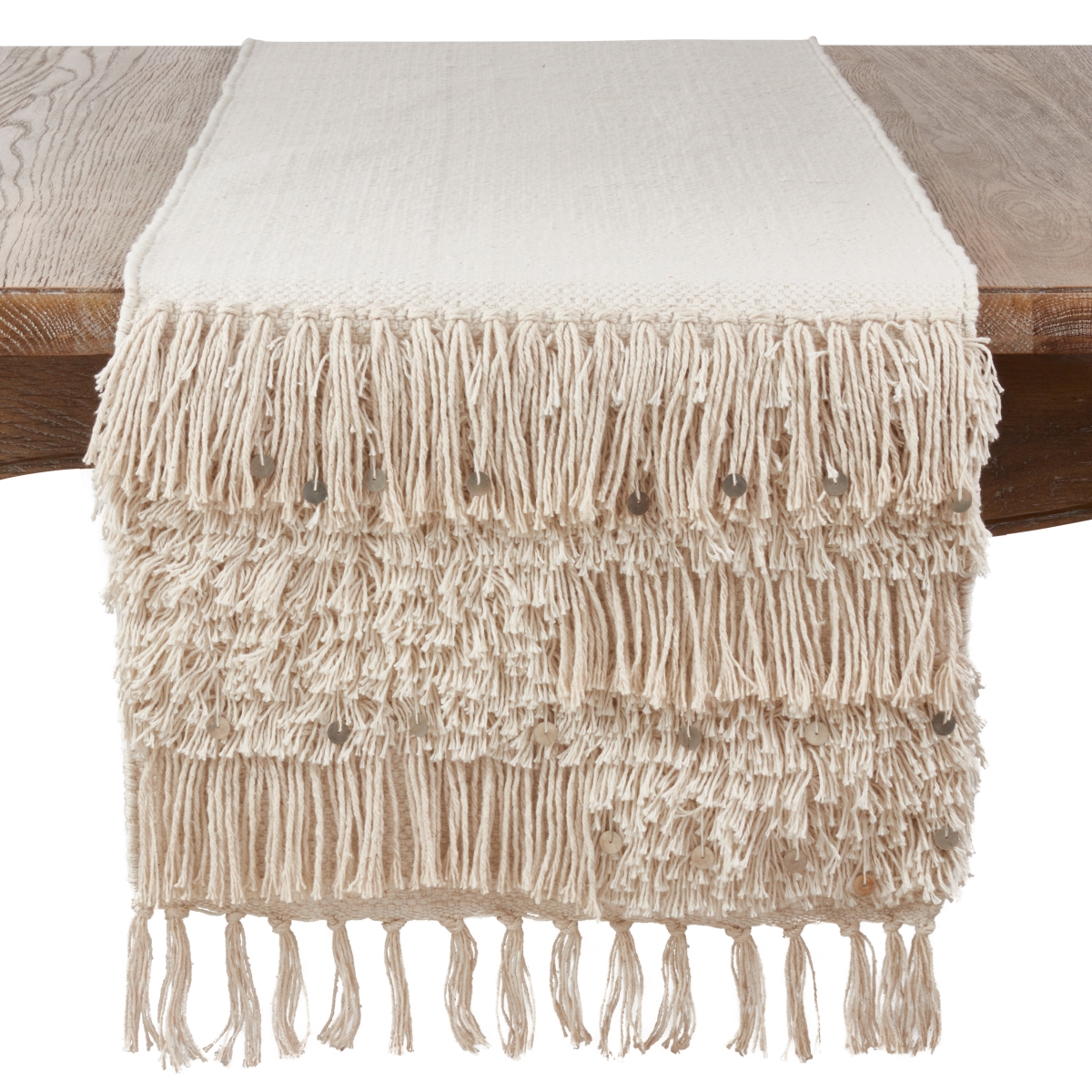 Picture of SARO 3202.S1672B Cotton Table Runner Cloth with Sequin Moroccan Design  Silver