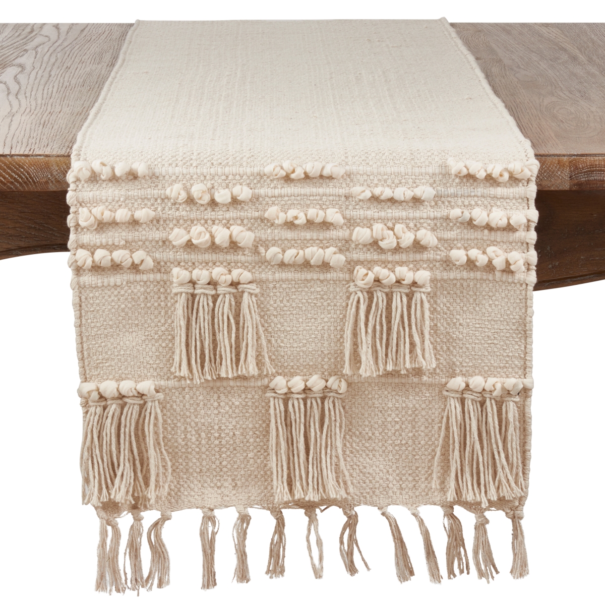 Picture of SARO 3203.I1672B Table Runner Cloth with Tassel &amp; Moroccan Design  Ivory