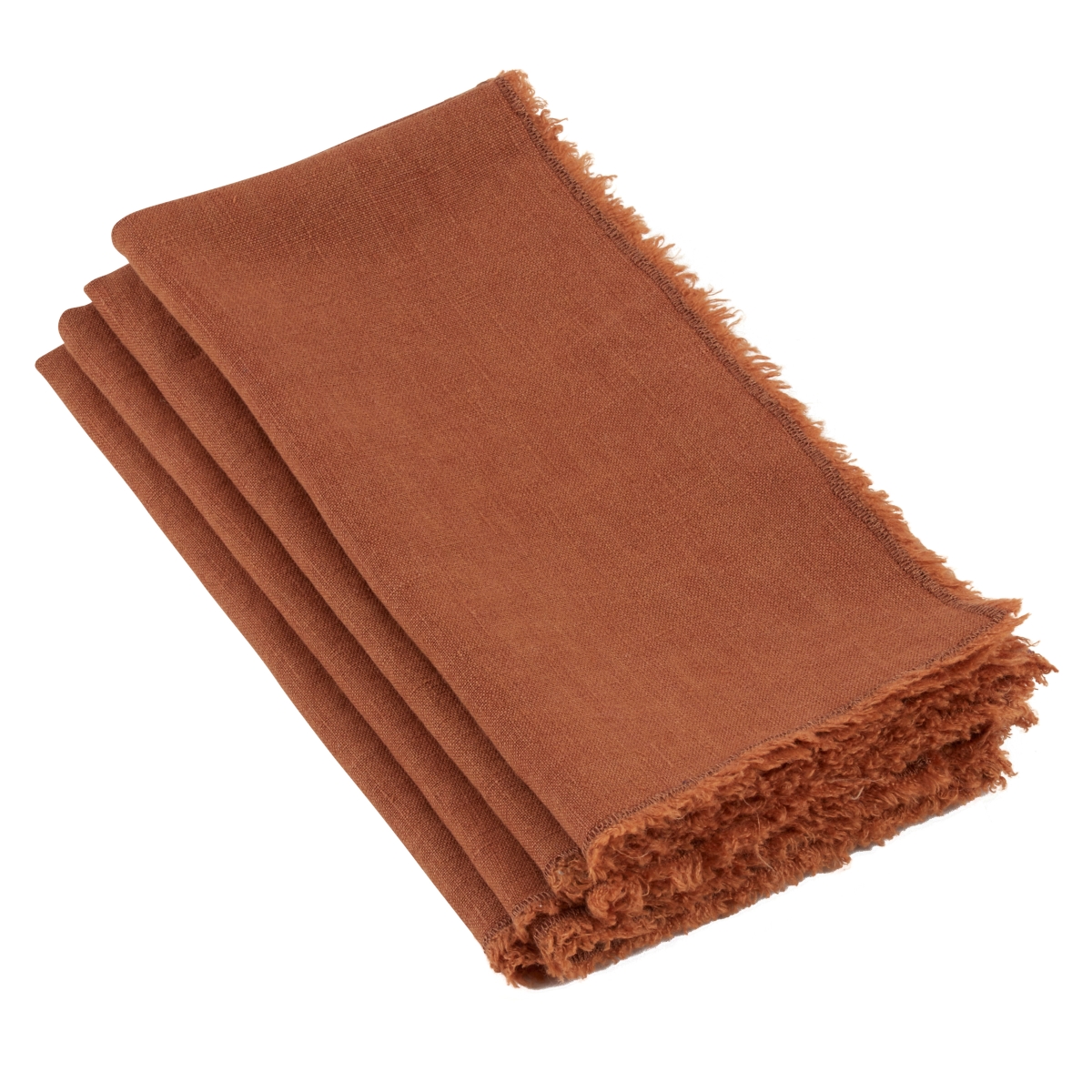 Picture of SARO 13009.TC20S 20 in. Graciella Square Fringed Design Linen Napkins - Terracotta  Set of 4