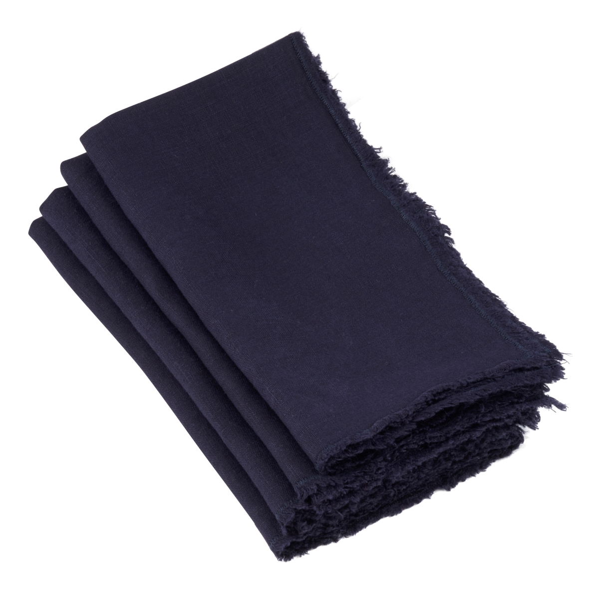 Picture of SARO 13009.MB20S 20 in. Graciella Square Fringed Design Linen Napkins - Midnight Blue  Set of 4