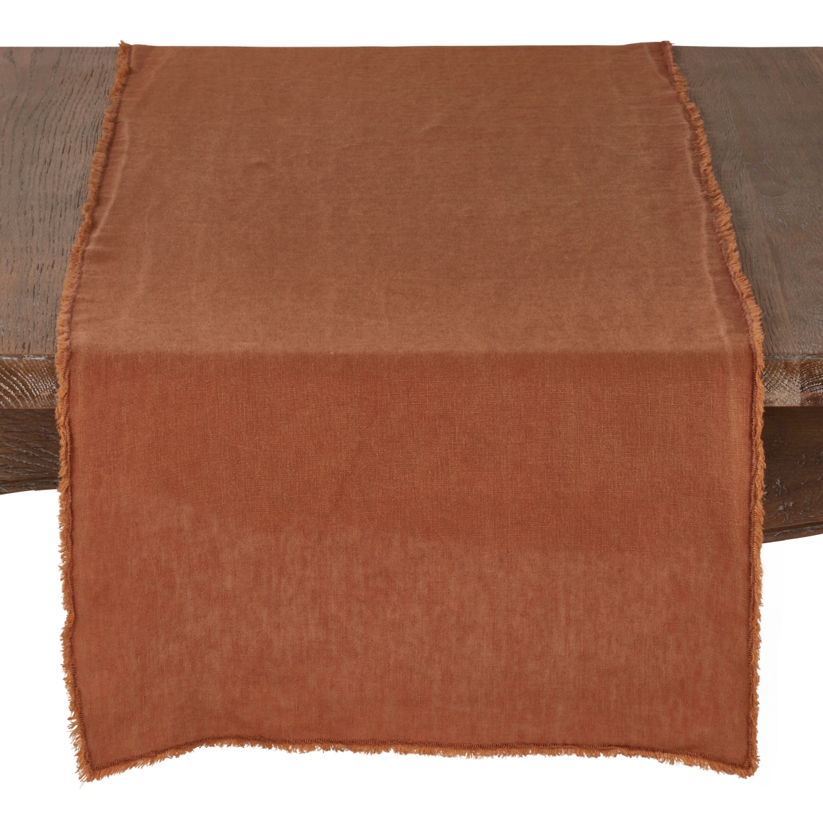 Picture of SARO 13009.TC1672B 16 x 72 in. Graciella Rectangle Fringed Design Stone Washed Linen Table Runner - Terracotta 