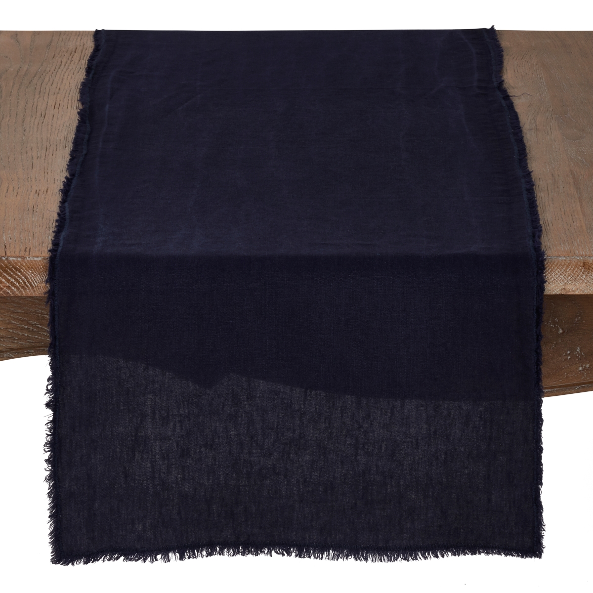 Picture of SARO 13009.MB1672B 16 x 72 in. Graciella Rectangle Fringed Design Stone Washed Linen Table Runner - Midnight Blue 