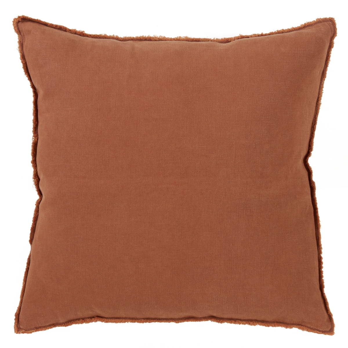 SARO  20 in. Graciella Square Fringed Design Linen Down Filled Pillow - Terracotta