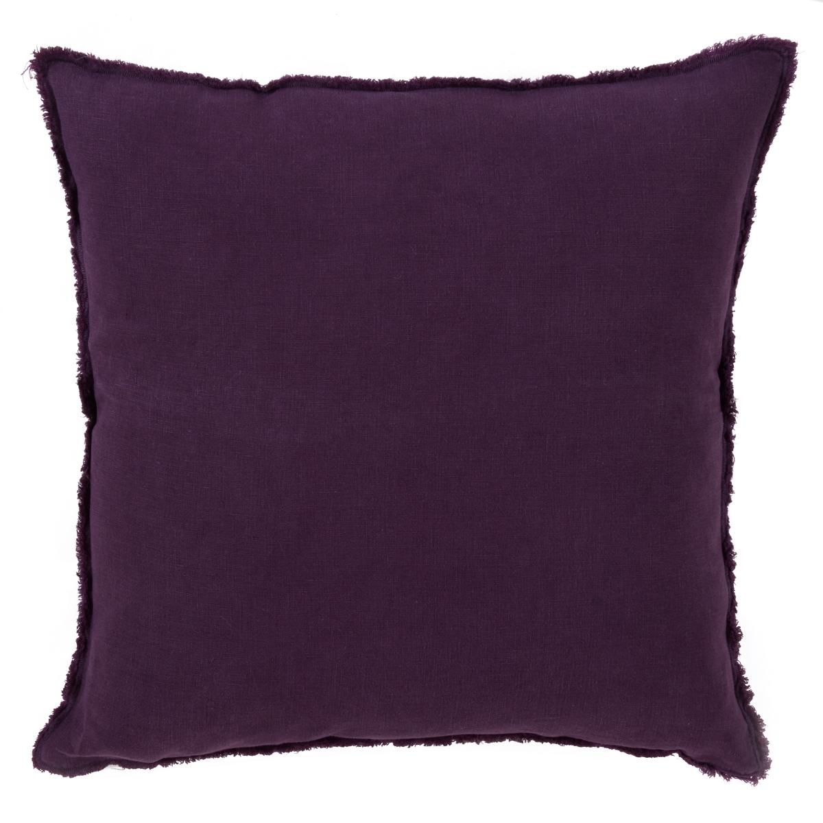 SARO  20 in. Plissement Square Fringed Design Down Filled Linen Pillow - Purple