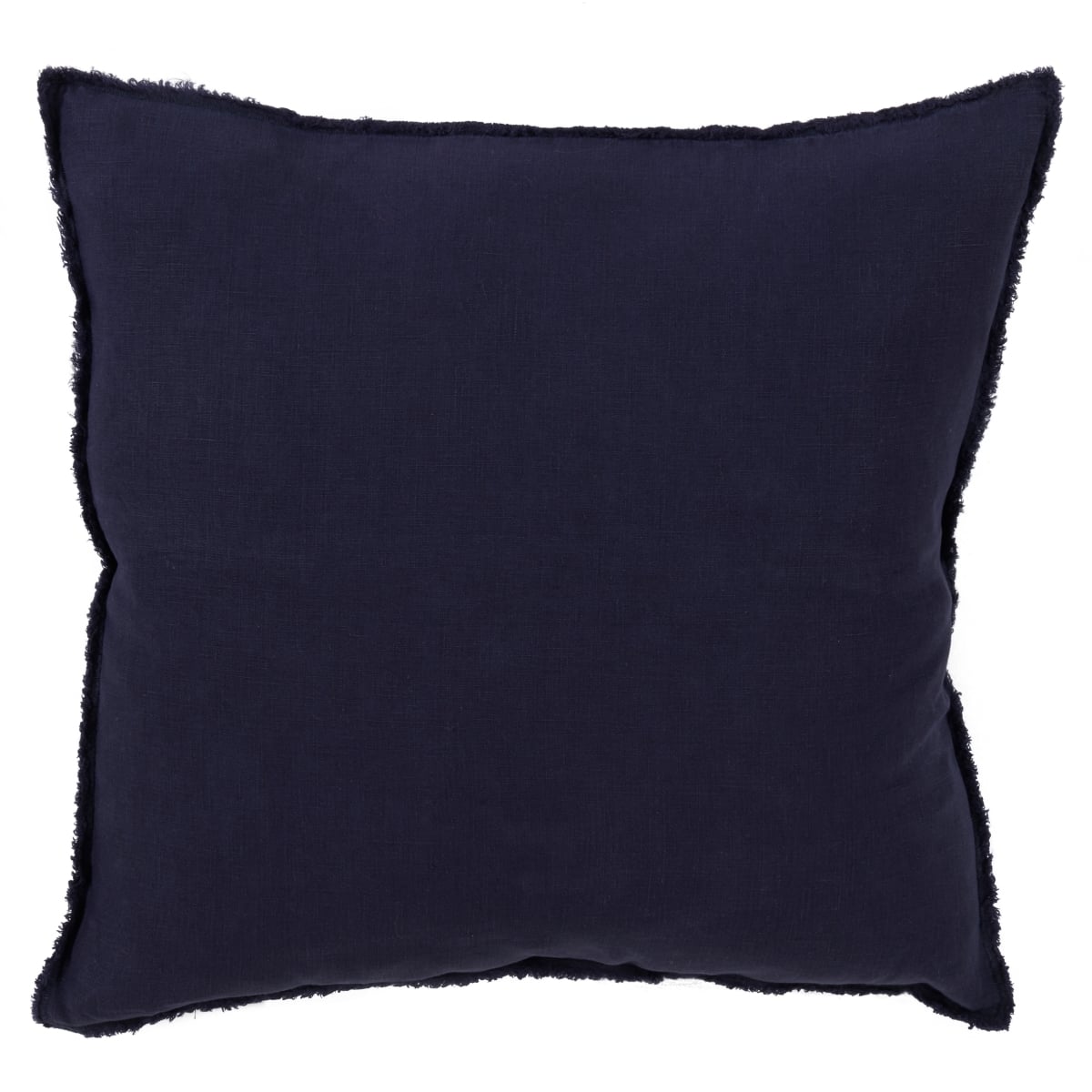 SARO  20 in. Plissement Square Fringed Design Down Filled Linen Pillow - Midnight Blue