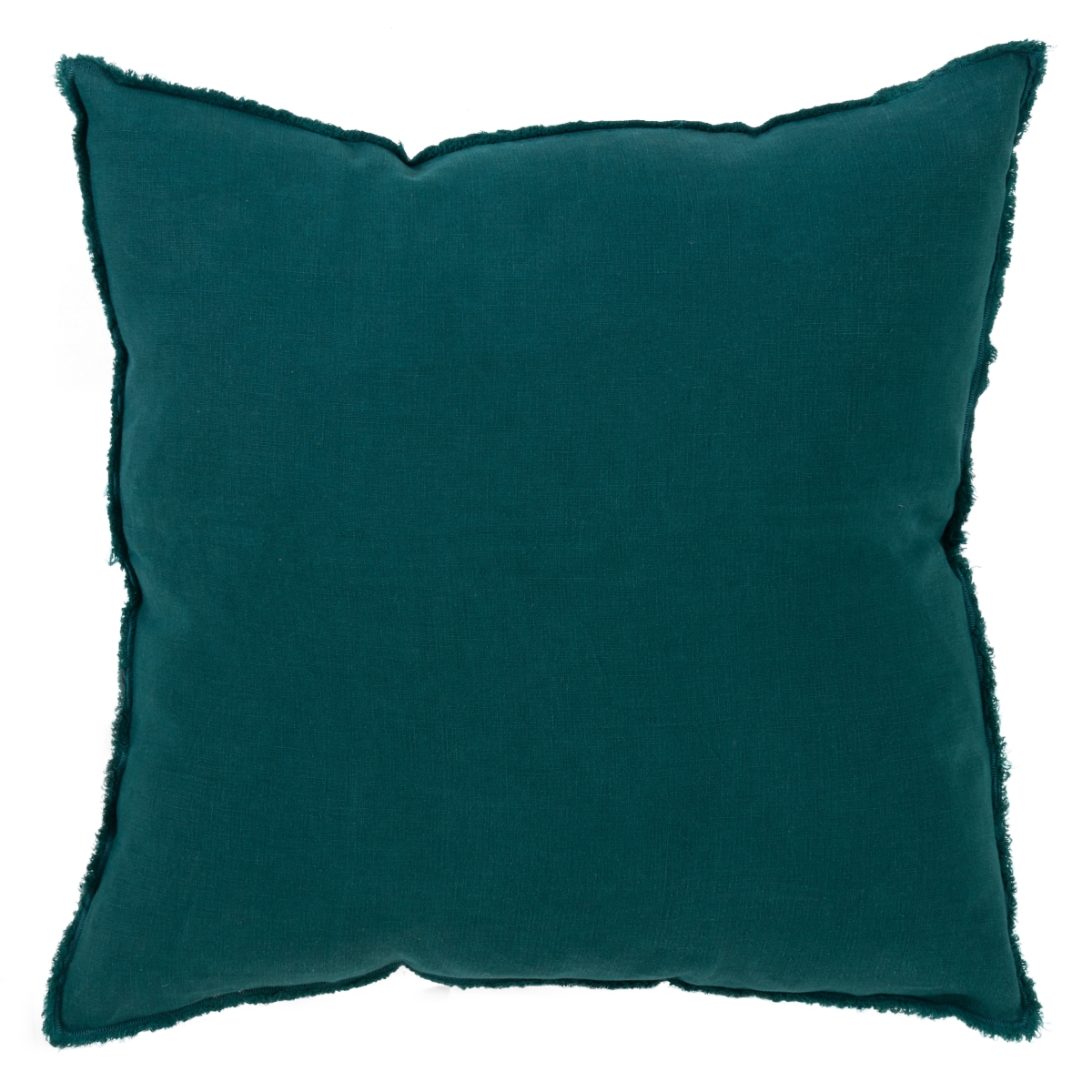 SARO  18 in. Square Fringed Design Down Filled Linen Pillow - Jasper Green