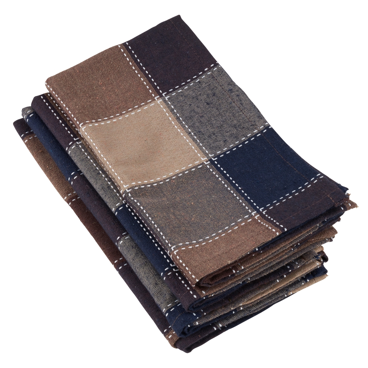 SARO  20 in. Square Cotton & Poly Blend Table Napkins with Stitched Plaid Design - Brown  Set of 4