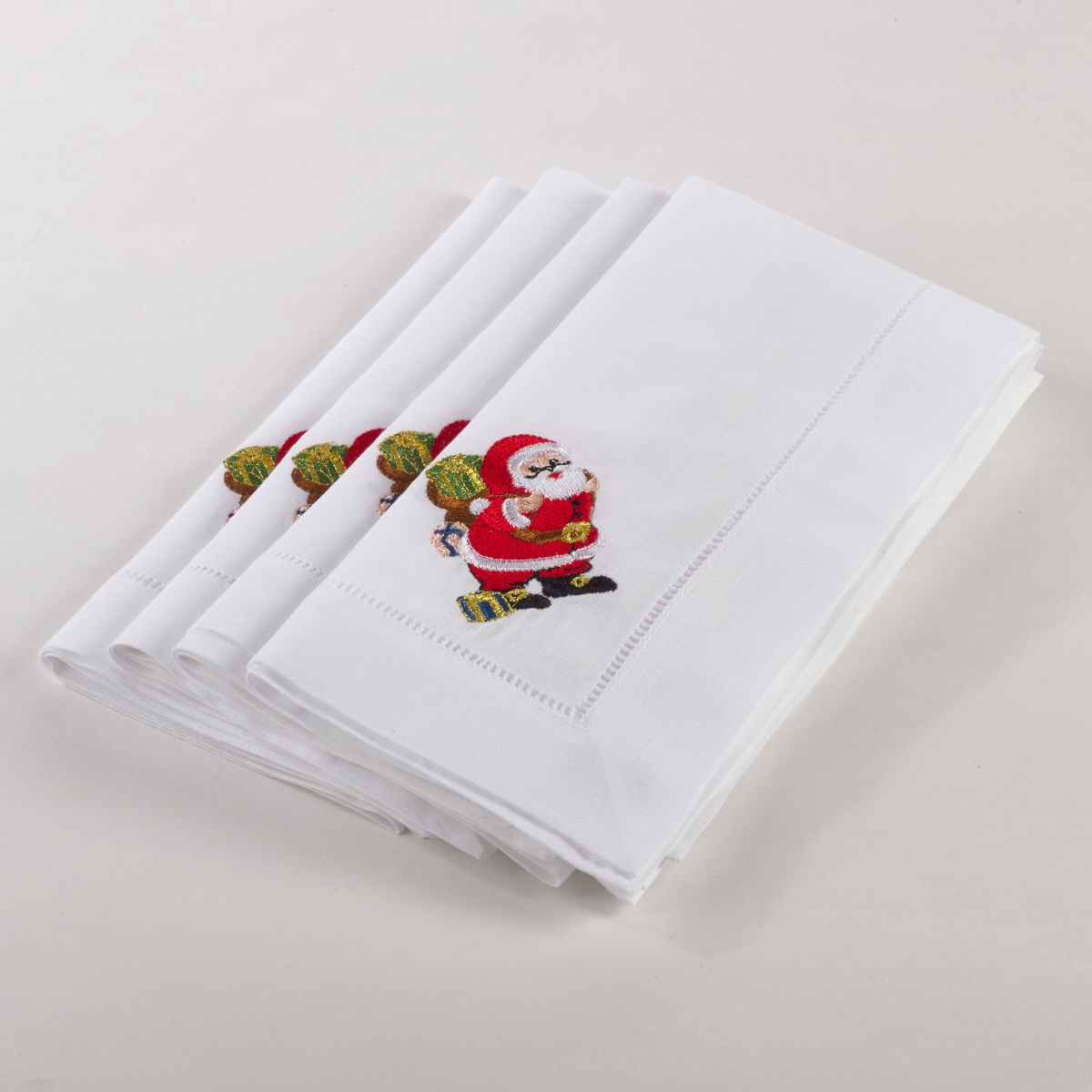 Picture of SARO XM221.W20S Embroidered Santa Design Napkins  White - Set of 4