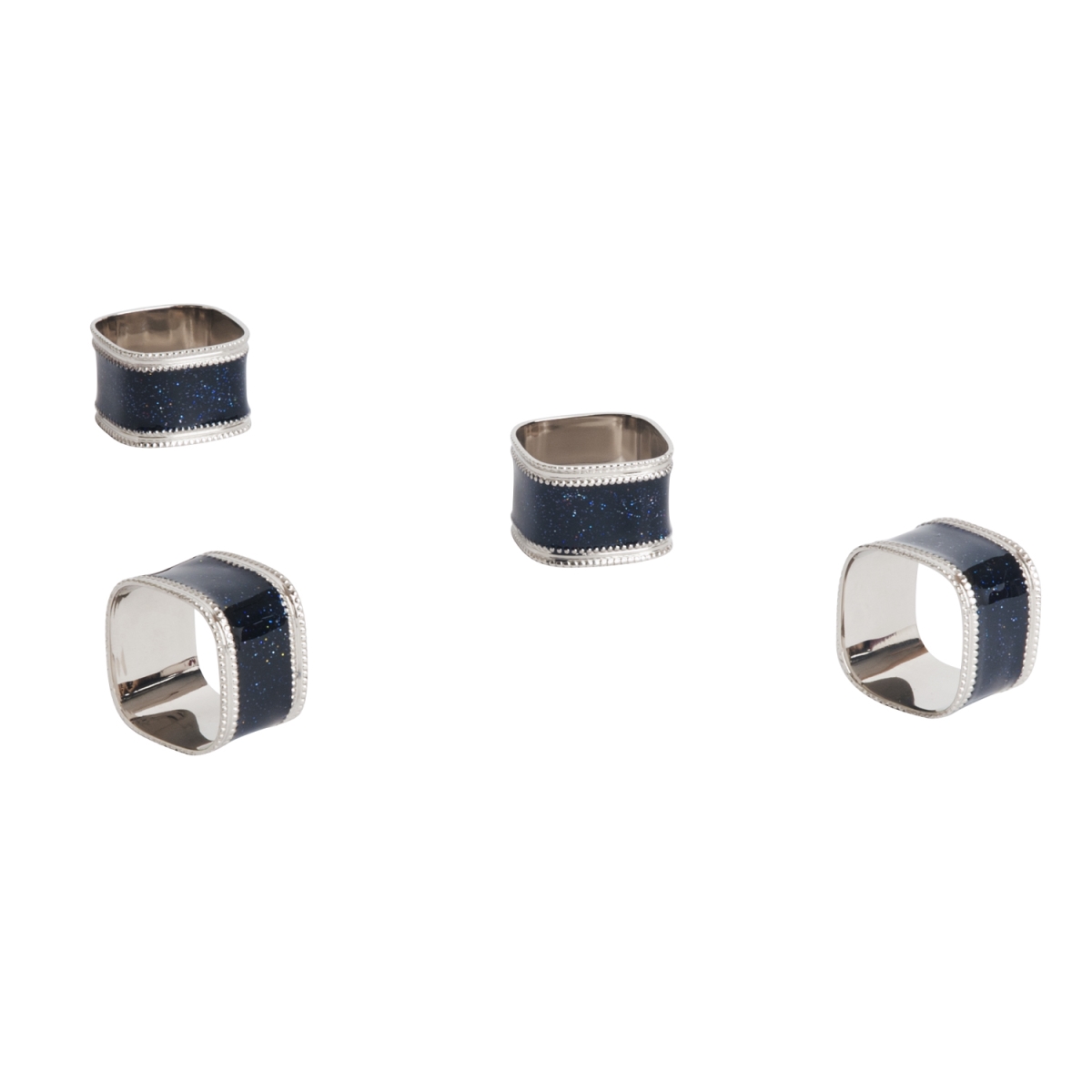 Picture of SARO NR217.BK Sparkling Square Design Napkin Ring  Black - Set of 4