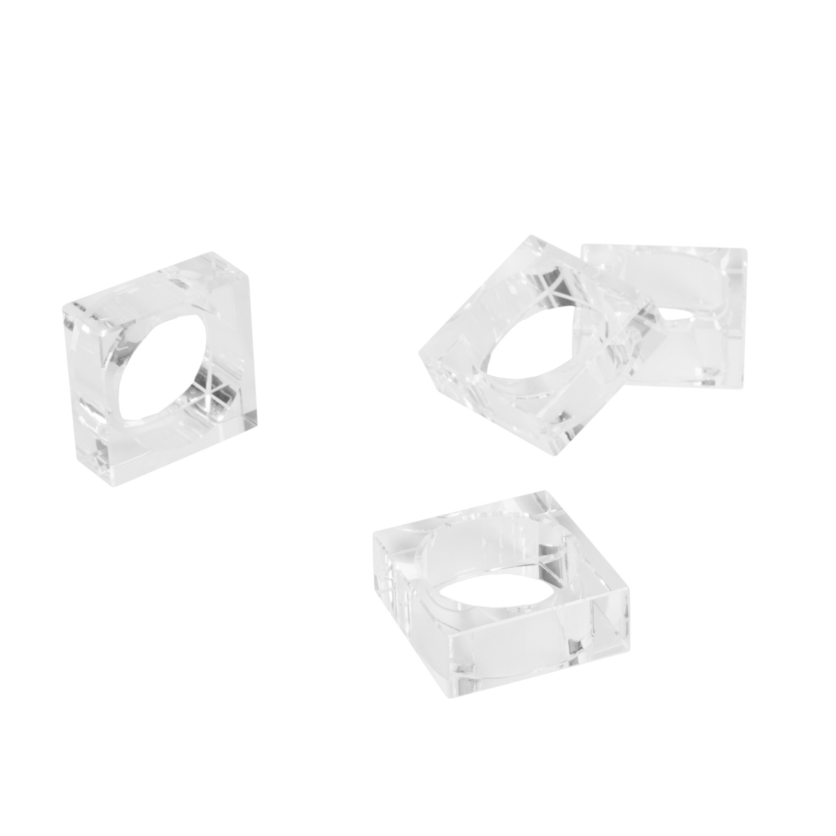 Picture of SARO NR016.C Square Block Design Crystal Glass Napkin Ring  Clear - Set of 4