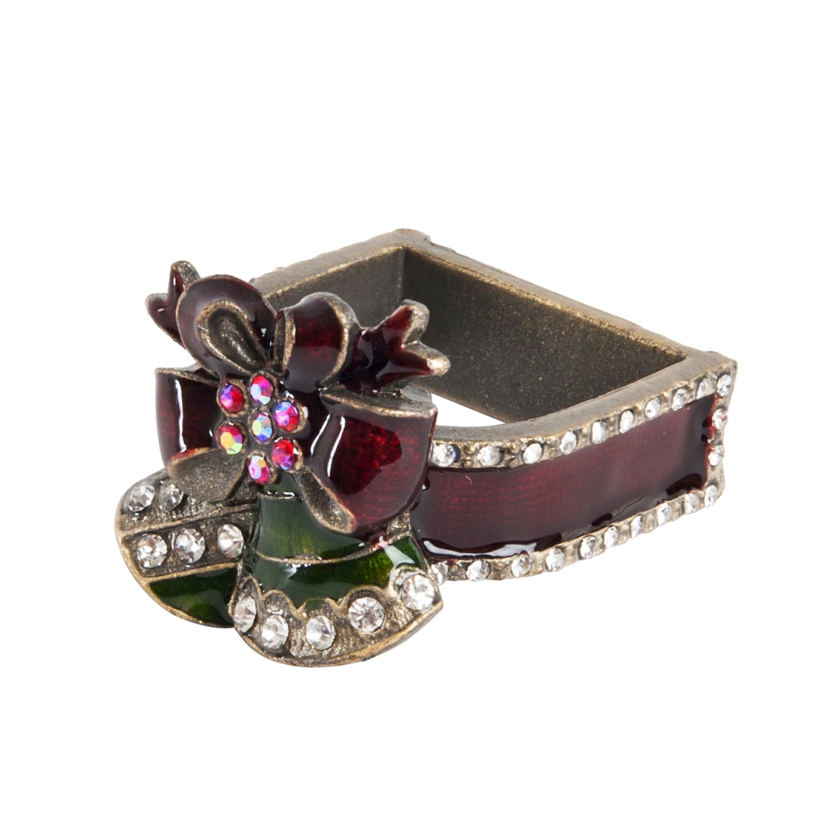 SARO  Christmas Design Napkin Ring  Red - Set of 4