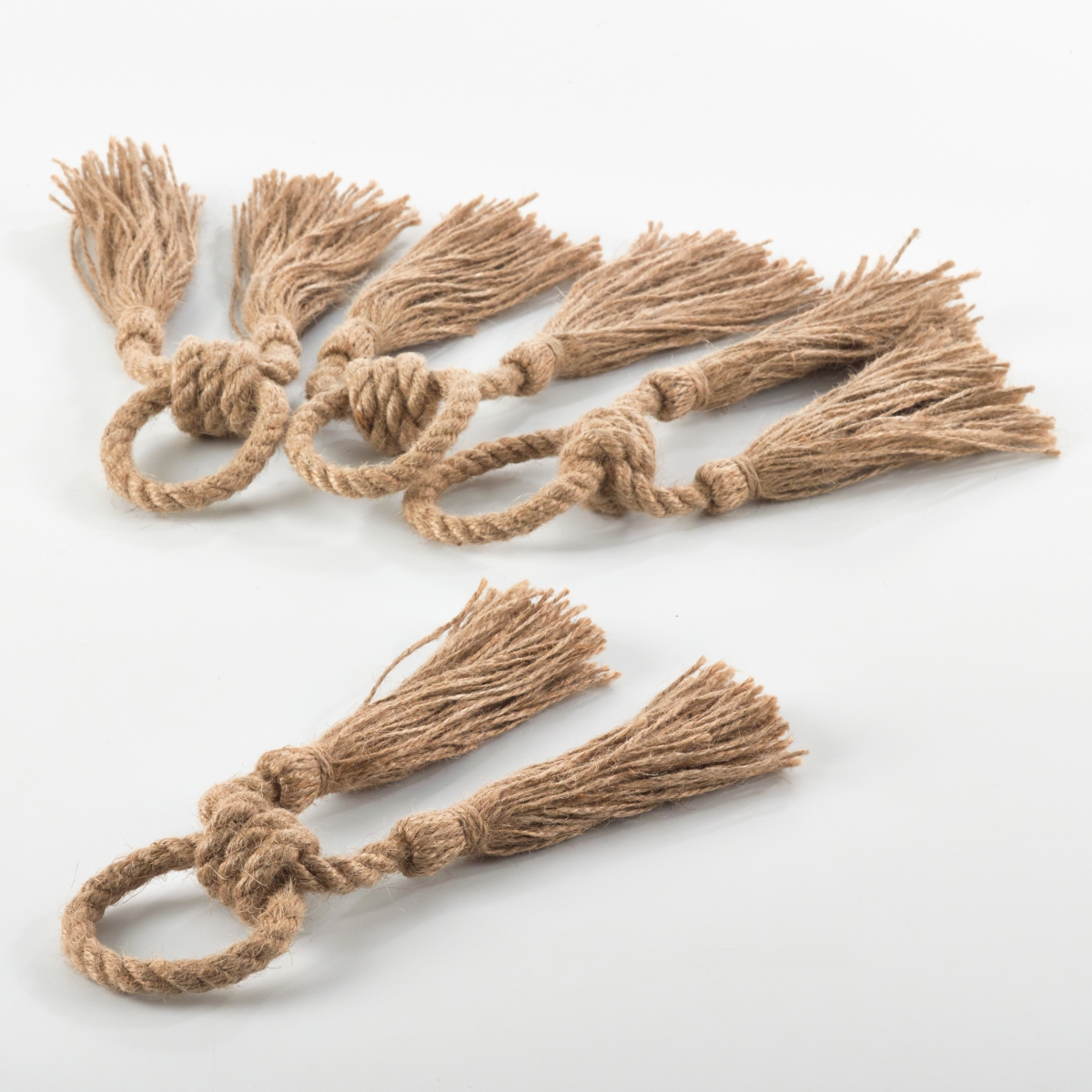 SARO  Jute Tassel Napkin Ring  Natural - Set of 4
