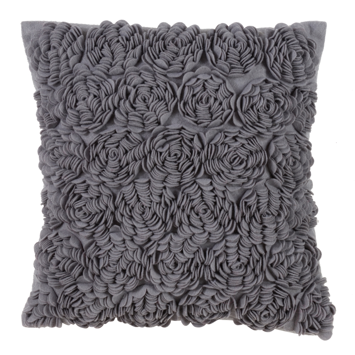 SARO 1219.ST17S 17 in. Square Felt Flower Design Throw Pillow - Slate