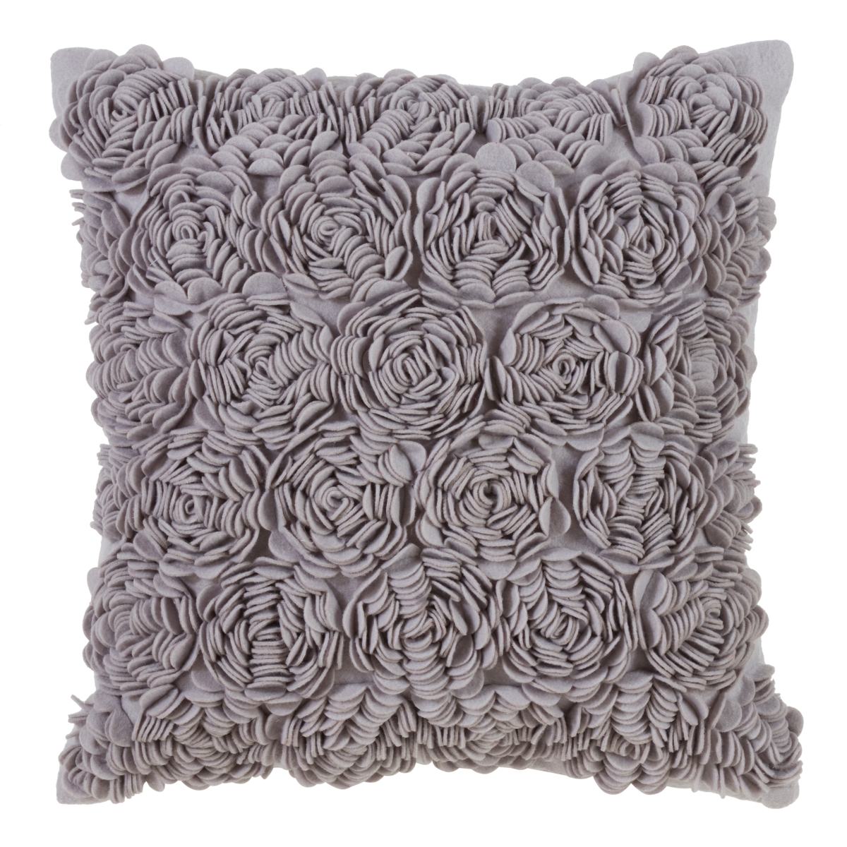 SARO 1219.GY17S 17 in. Square Felt Flower Design Throw Pillow - Gray