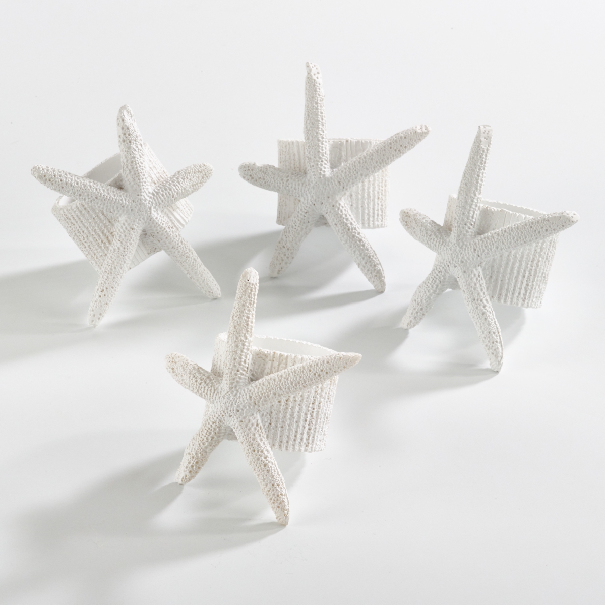 Picture of SARO NR079.W Neptune Collection Starfish Napkin Ring  White - Set of 4