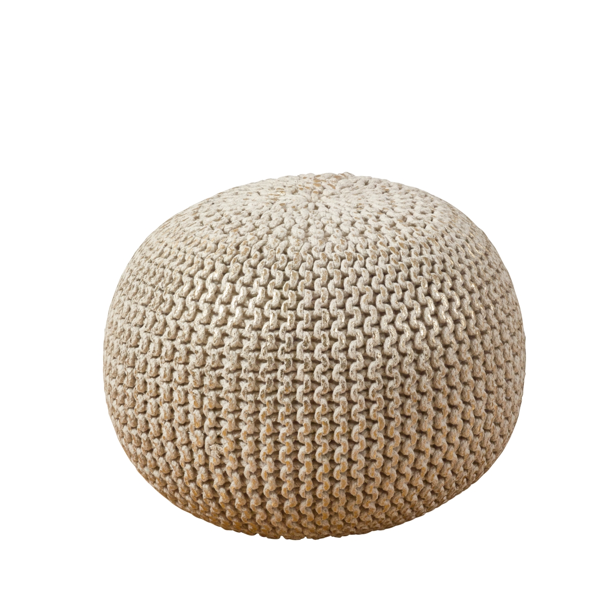 SARO  Cotton Twisted Foil Print Rope Pouf  Gold