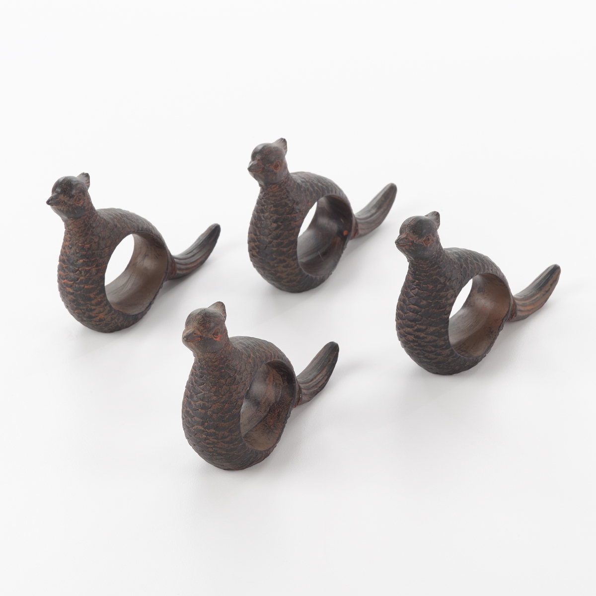 Picture of SARO NR809.BR Quail Pheasant Design Napkin Ring  Brown - Set of 4