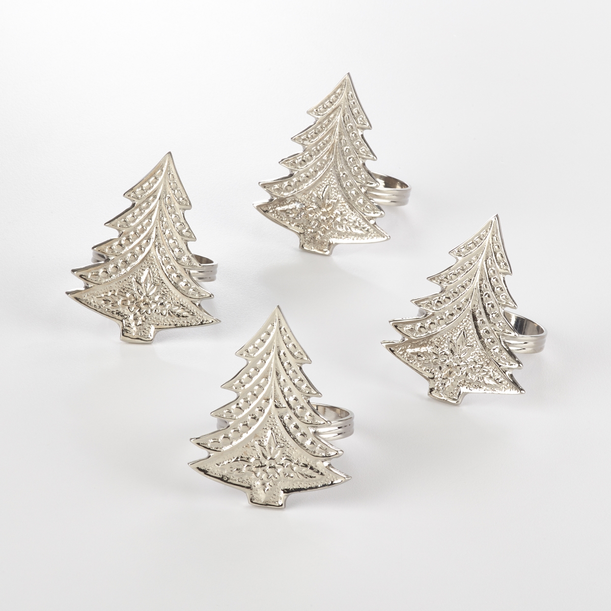 Picture of SARO NR292.S Christmas Tree Design Napkin Ring  Silver - Set of 4
