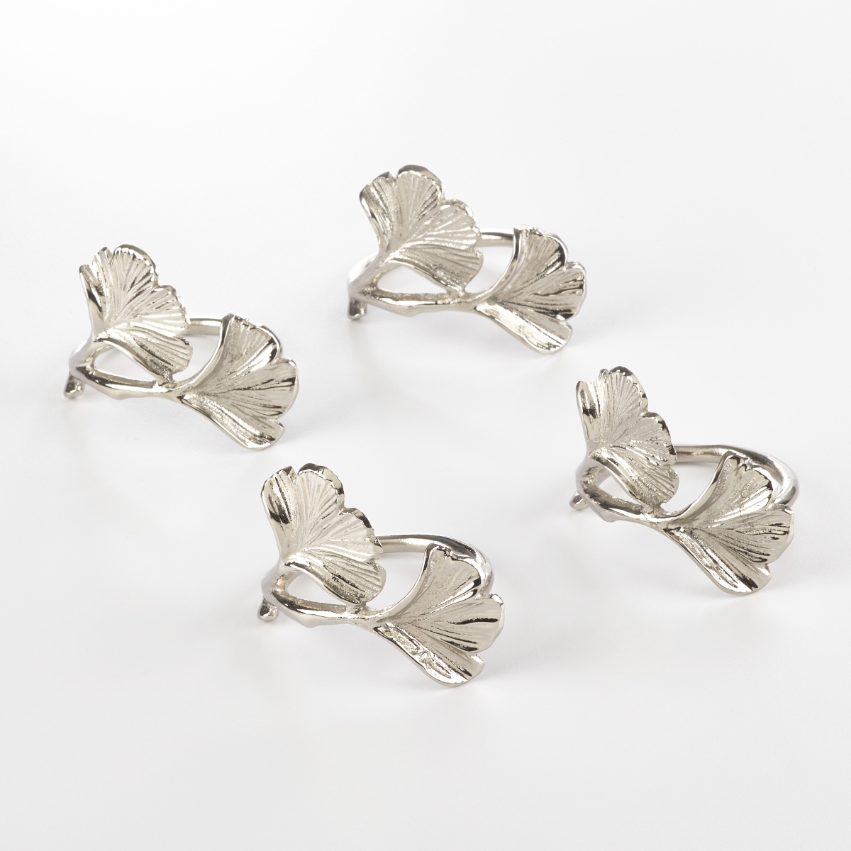 Picture of SARO NR307.S Ginko Design Ginko Napkin Ring  Silver - Set of 4