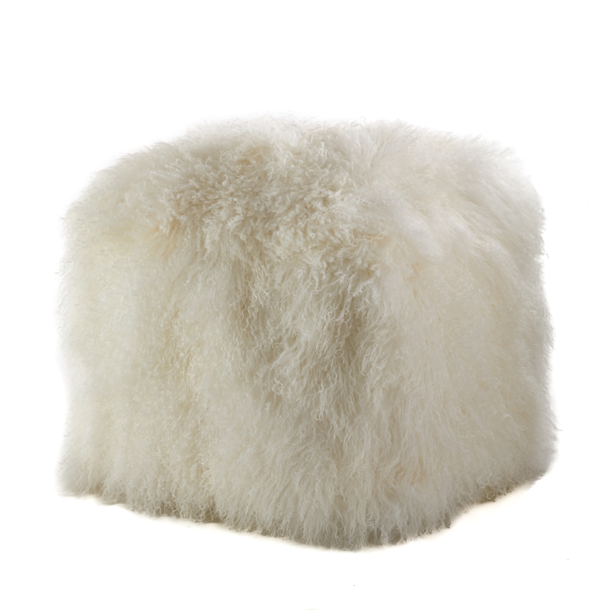 SARO  Mongolian Lamb Fur Wool Pouf Ottoman  Ivory
