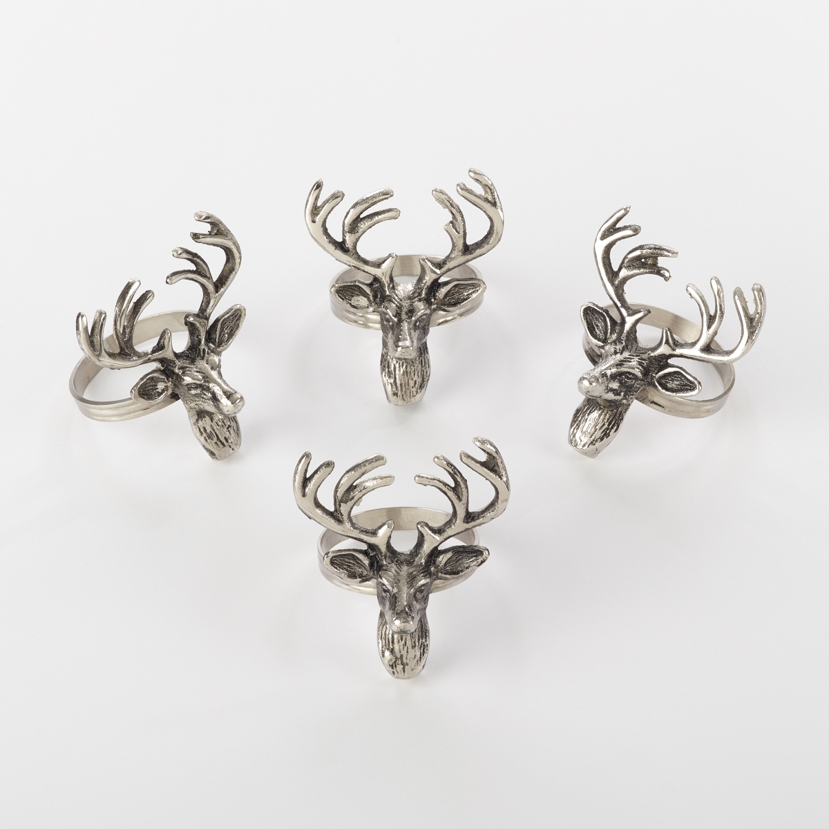 SARO  Reindeer Design Napkin Ring  Silver - Set of 4