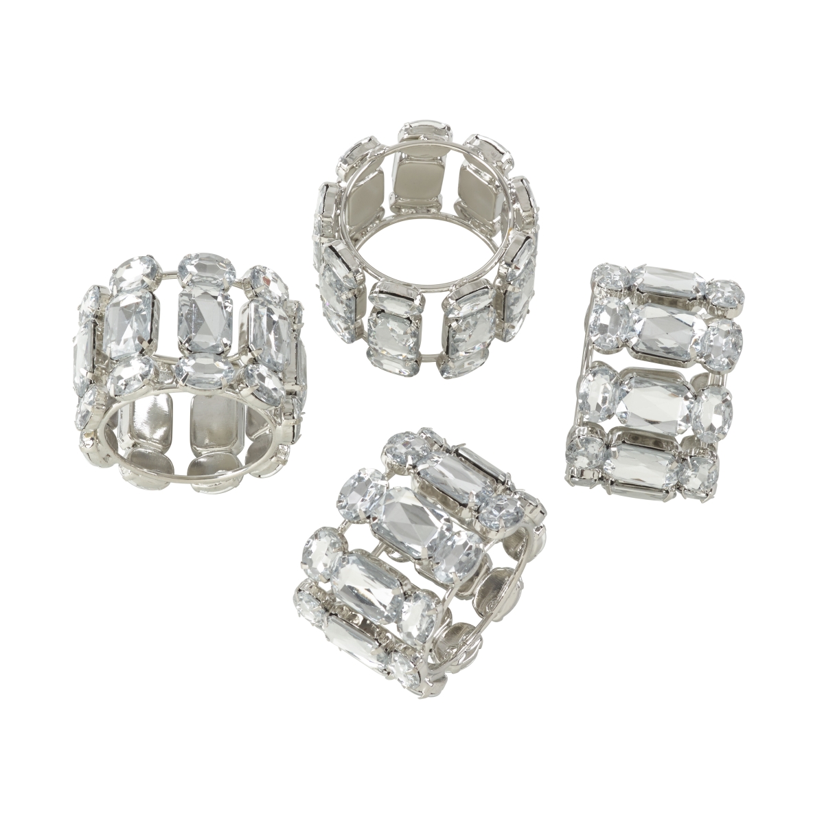 Picture of SARO NR028.C Jeweled Gem Stone Napkin Ring  Clear - Set of 4
