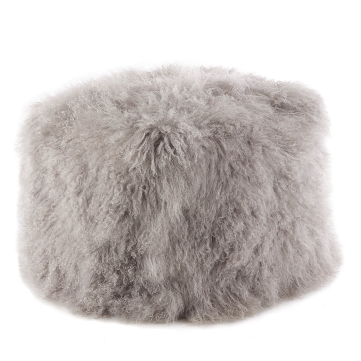 SARO  Mongolian Lamb Fur Wool Pouf Ottoman  Fog