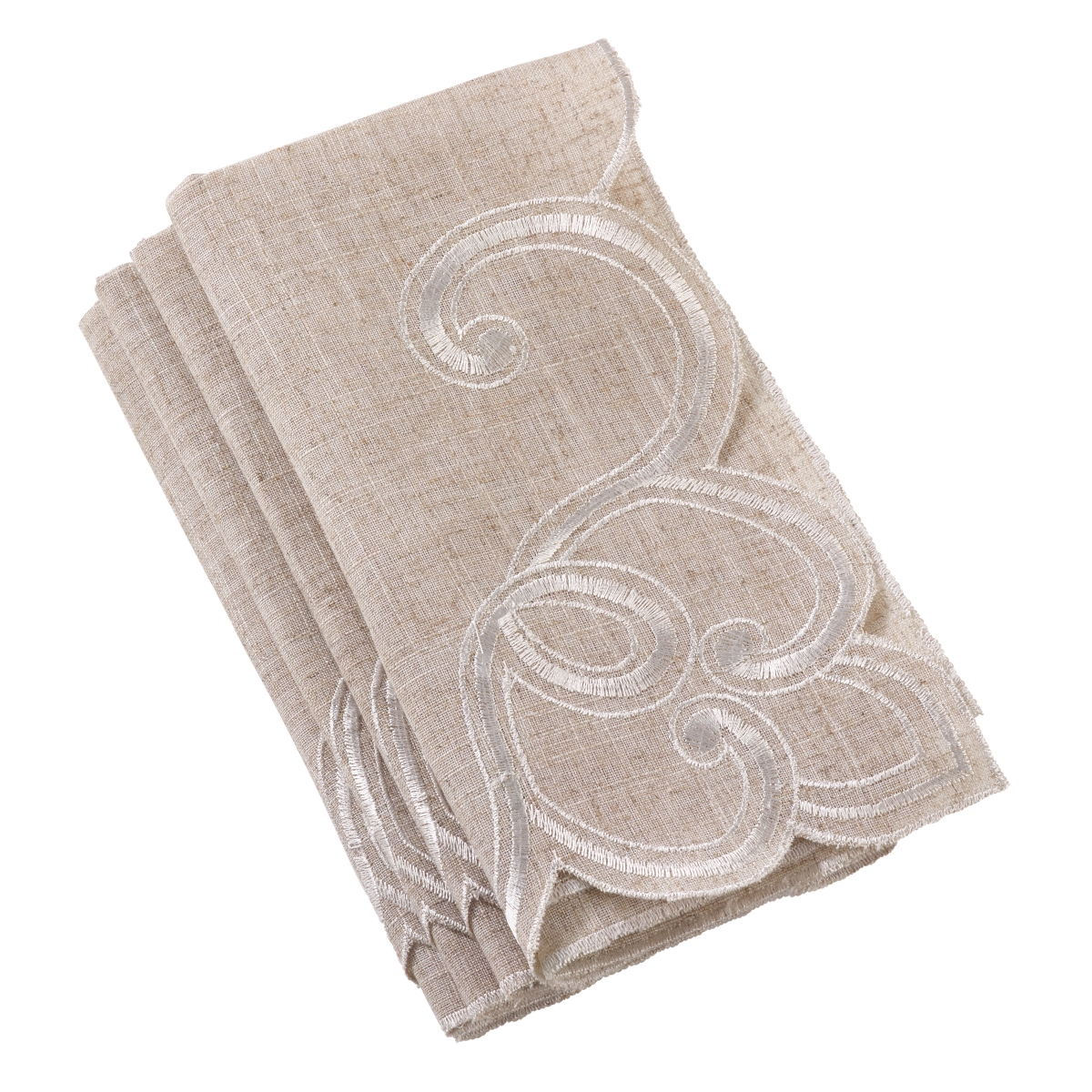 Picture of SARO QX168.N20S Embroidered Scallop Design Natural Linen Blend Napkin Set Natural - Set of 4