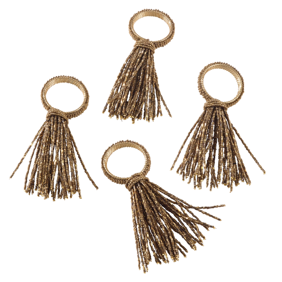 SARO  Beaded Spray Design Event Napkin Ring  Gold - Set of 4